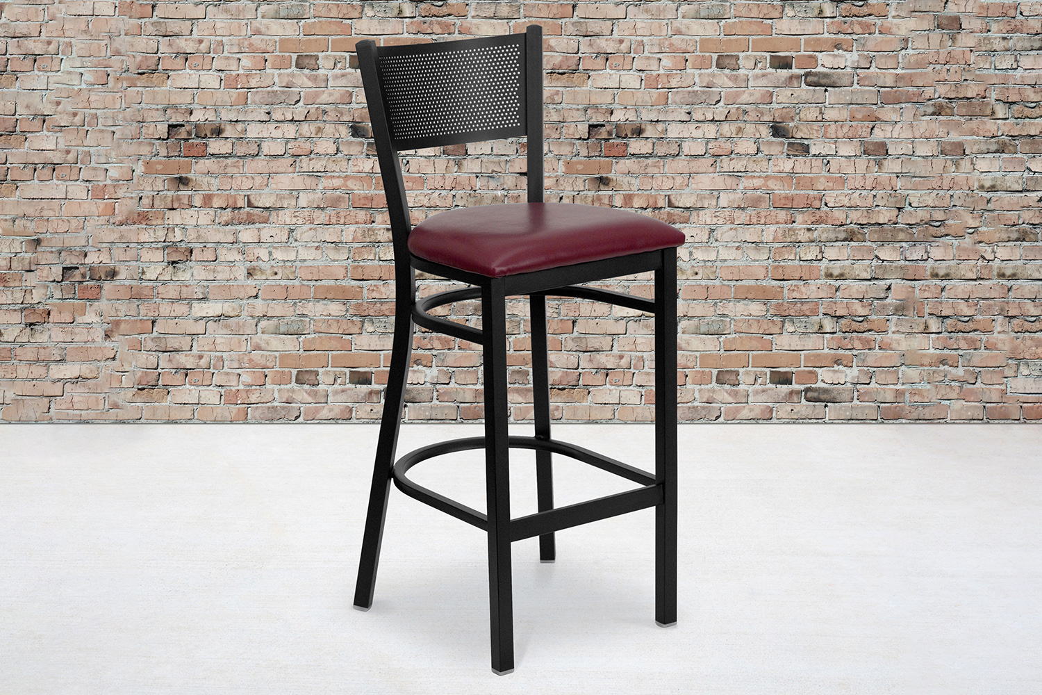 BLNK HERCULES Series Black Metal Grid Back Restaurant Bar Stool with Vinyl Seat