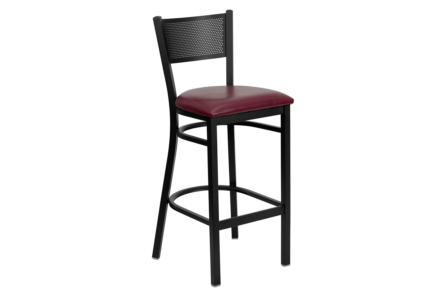 BLNK HERCULES Series Black Metal Grid Back Restaurant Bar Stool with Vinyl Seat - Burgundy