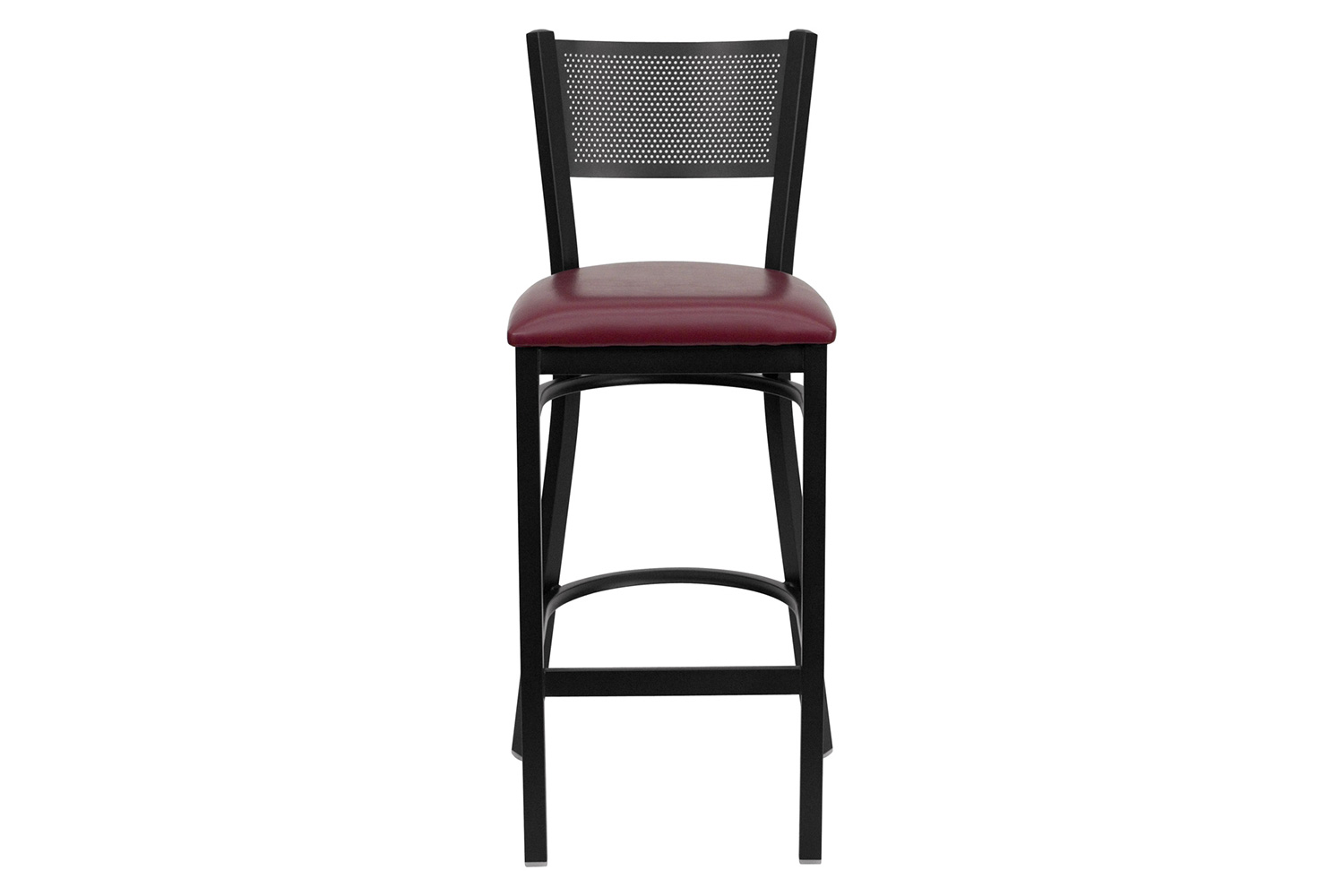 BLNK HERCULES Series Black Metal Grid Back Restaurant Bar Stool with Vinyl Seat - Burgundy