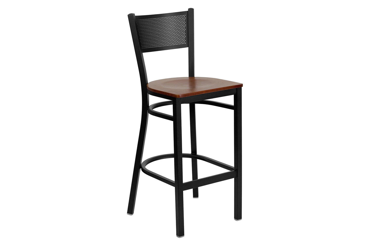 BLNK HERCULES Series Black Metal Grid Back Restaurant Bar Stool with Wood Seat