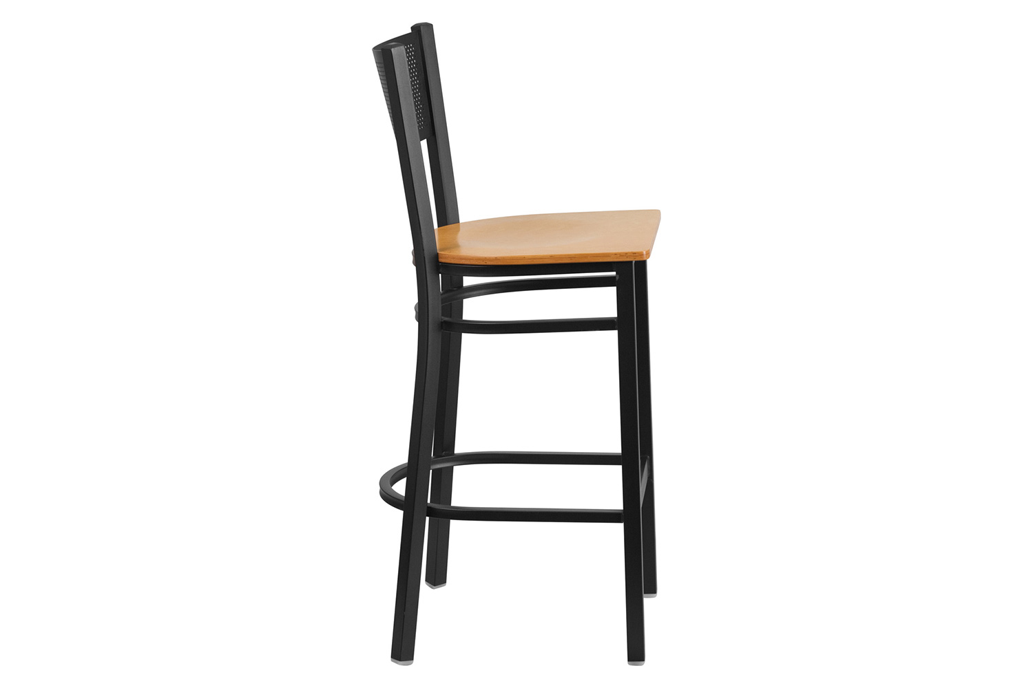 BLNK HERCULES Series Black Metal Grid Back Restaurant Bar Stool with Wood Seat - Natural