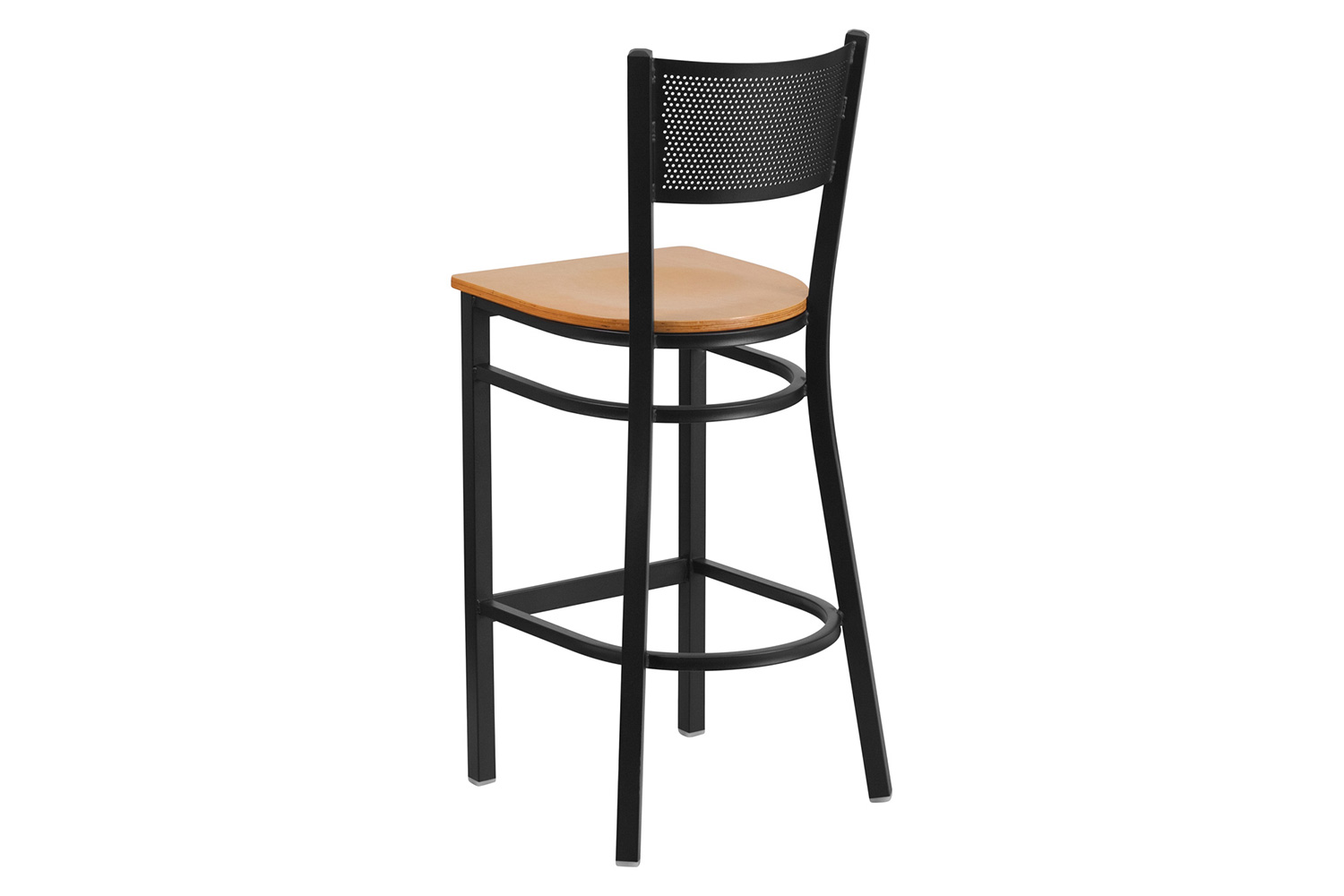 BLNK HERCULES Series Black Metal Grid Back Restaurant Bar Stool with Wood Seat - Natural