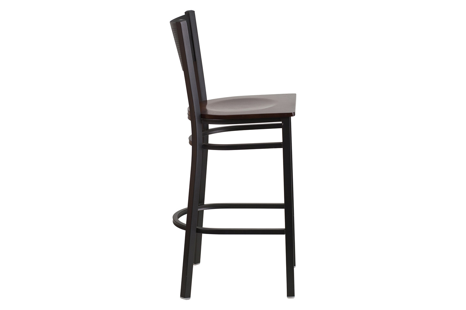 BLNK HERCULES Series Black Metal Grid Back Restaurant Bar Stool with Wood Seat - Walnut