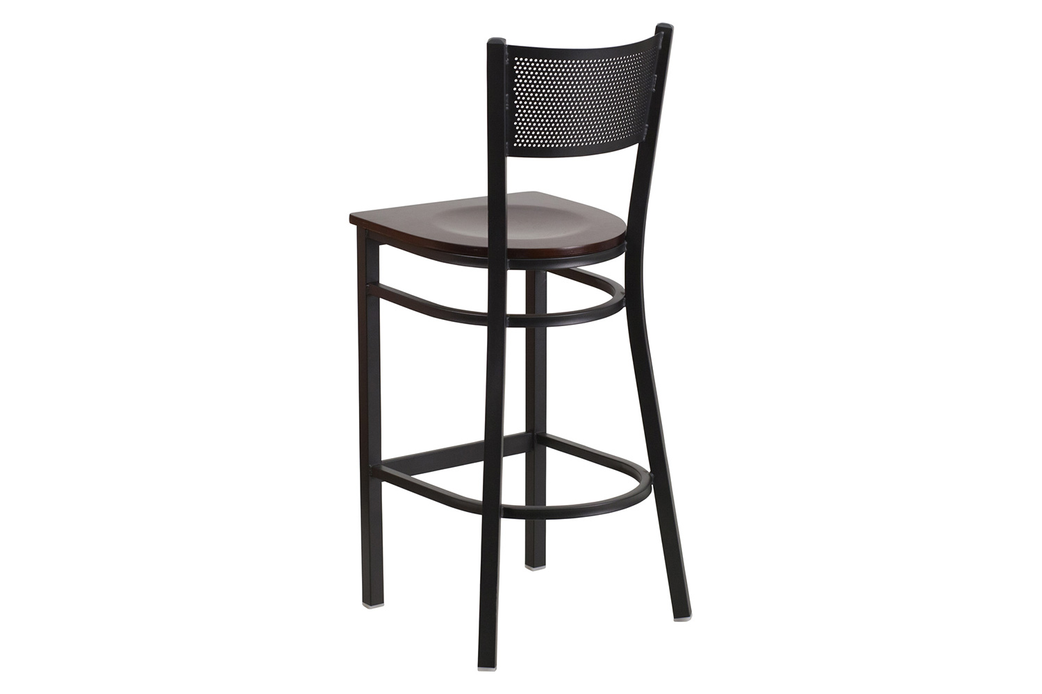 BLNK HERCULES Series Black Metal Grid Back Restaurant Bar Stool with Wood Seat - Walnut