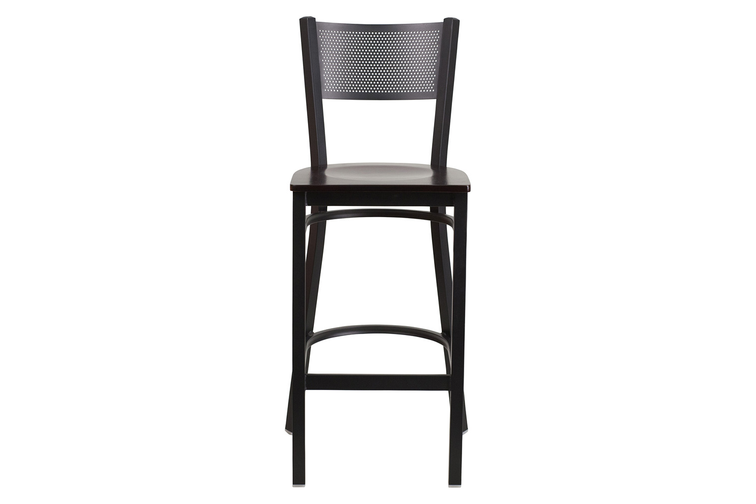 BLNK HERCULES Series Black Metal Grid Back Restaurant Bar Stool with Wood Seat - Walnut