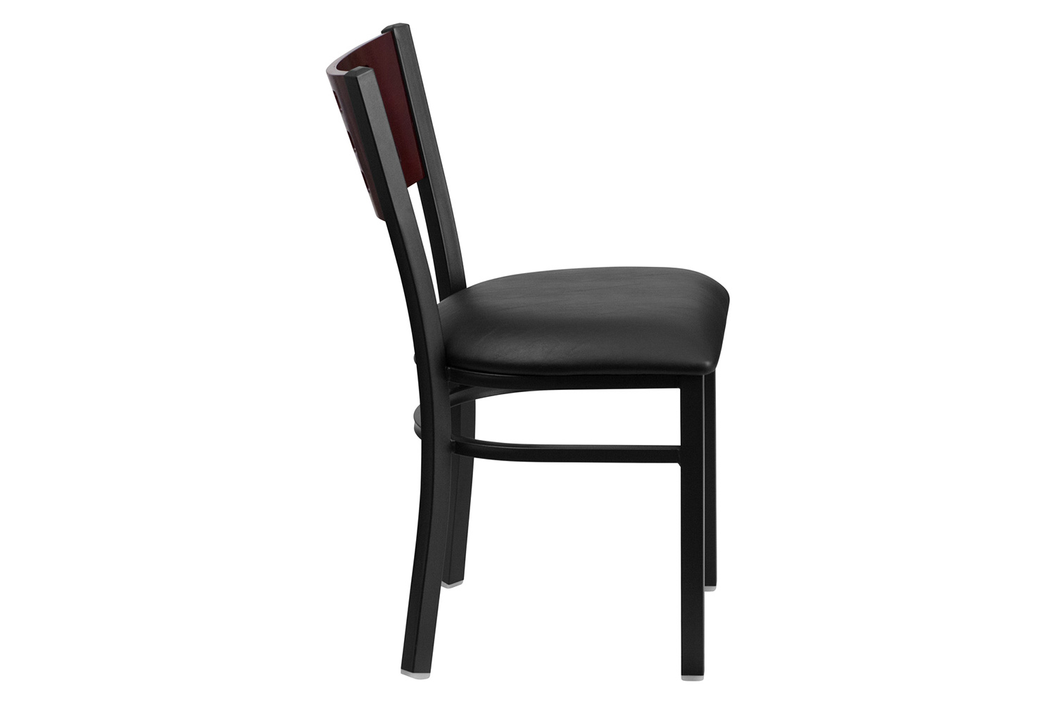 BLNK HERCULES Series Black Metal Cutout Back Restaurant Chair with Mahogany Wood Back and Vinyl Seat - Black