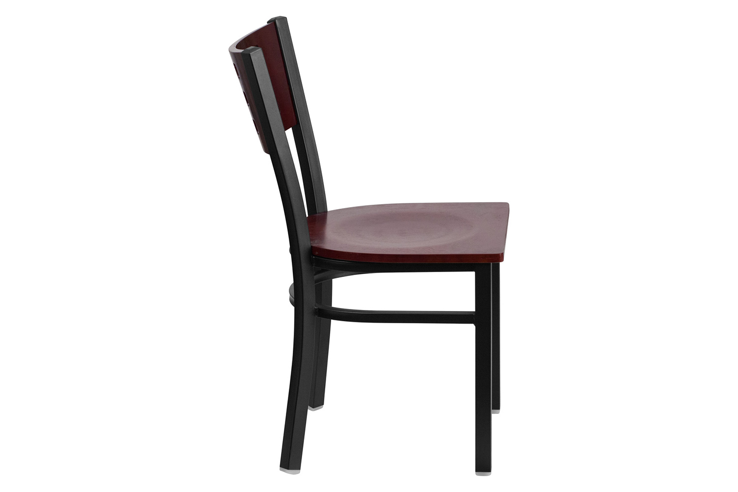 BLNK - HERCULES Series Black Metal Cutout Back Restaurant Chair with Mahogany Wood Back and Seat