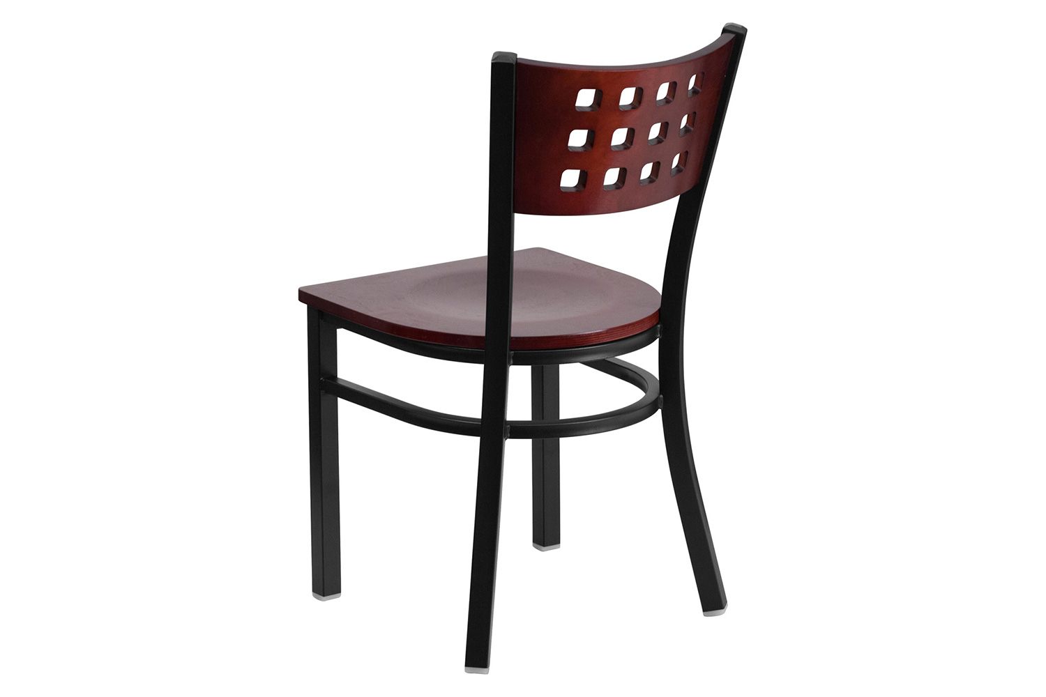 BLNK - HERCULES Series Black Metal Cutout Back Restaurant Chair with Mahogany Wood Back and Seat