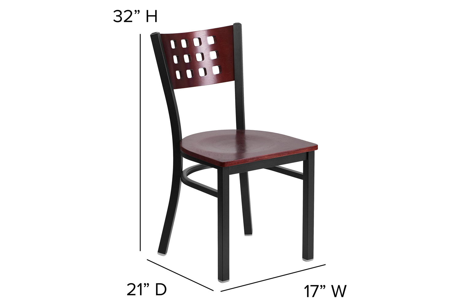 BLNK - HERCULES Series Black Metal Cutout Back Restaurant Chair with Mahogany Wood Back and Seat