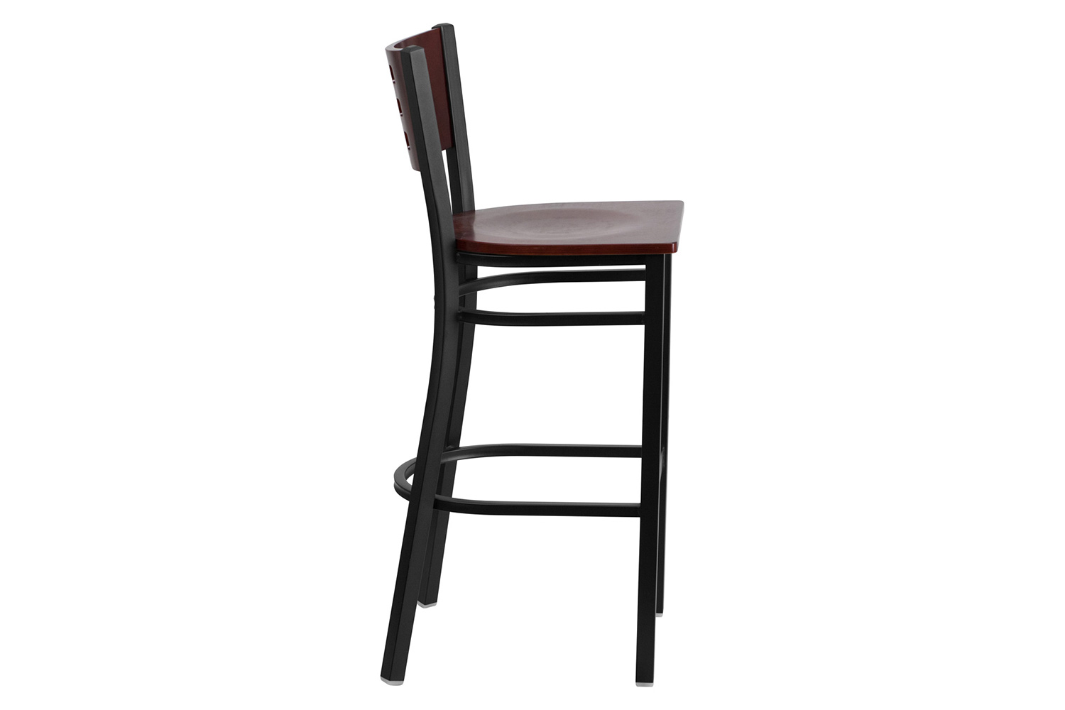 BLNK - HERCULES Series Black Metal Cutout Back Restaurant Bar Stool with Mahogany Wood Back and Seat