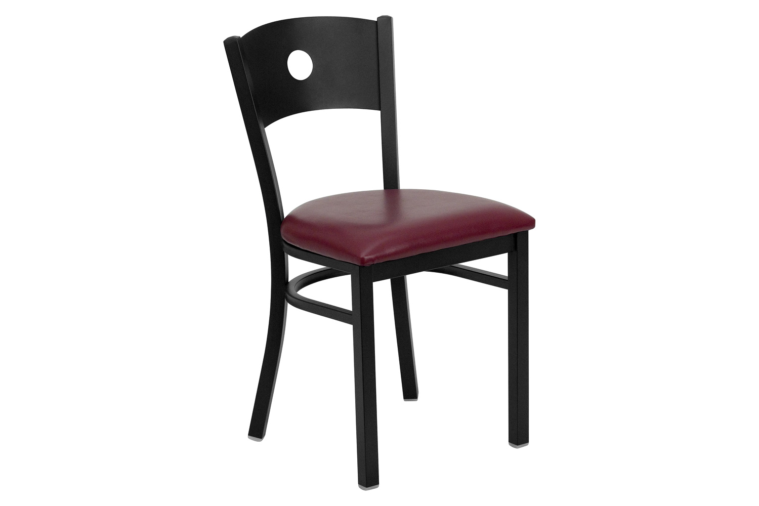 BLNK HERCULES Series Black Metal Circle Back Restaurant Chair with Burgundy Vinyl Seat