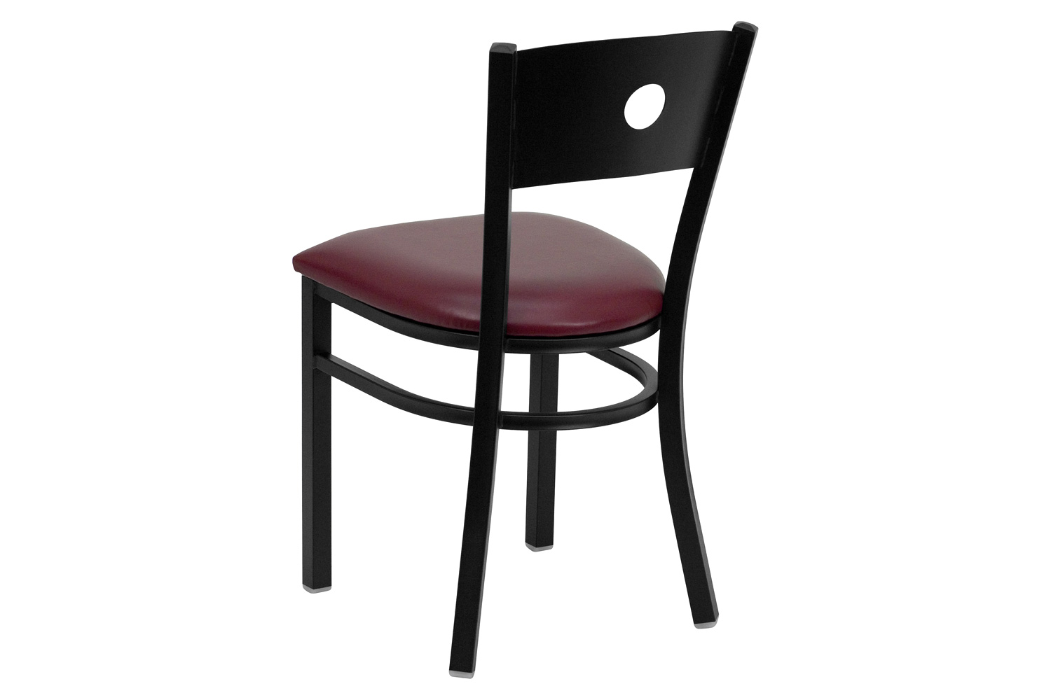 BLNK HERCULES Series Black Metal Circle Back Restaurant Chair with Burgundy Vinyl Seat