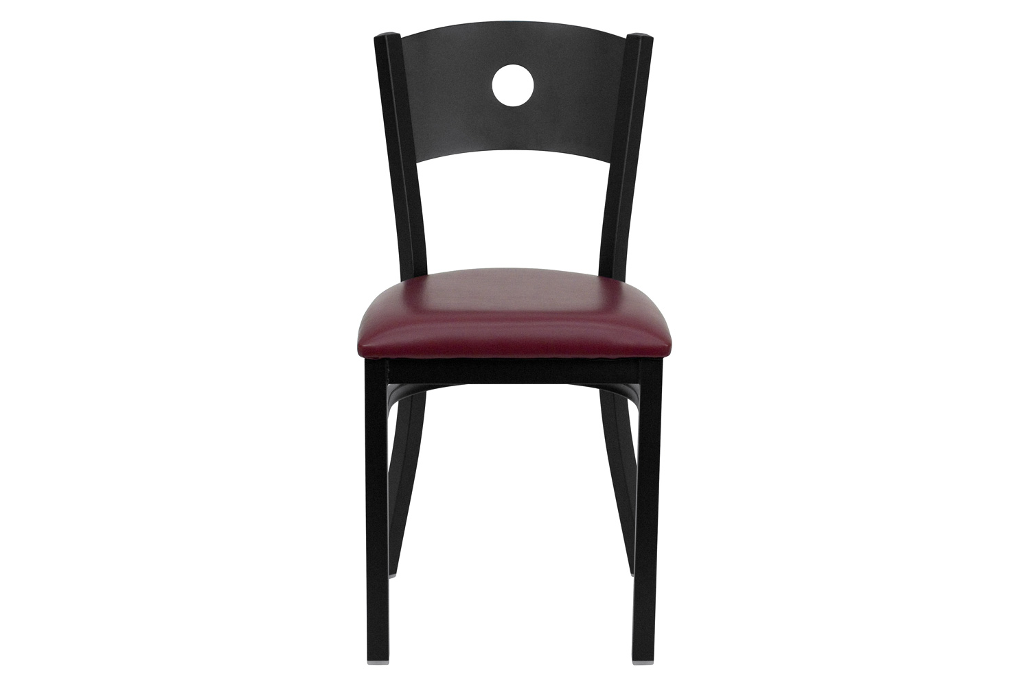 BLNK HERCULES Series Black Metal Circle Back Restaurant Chair with Burgundy Vinyl Seat