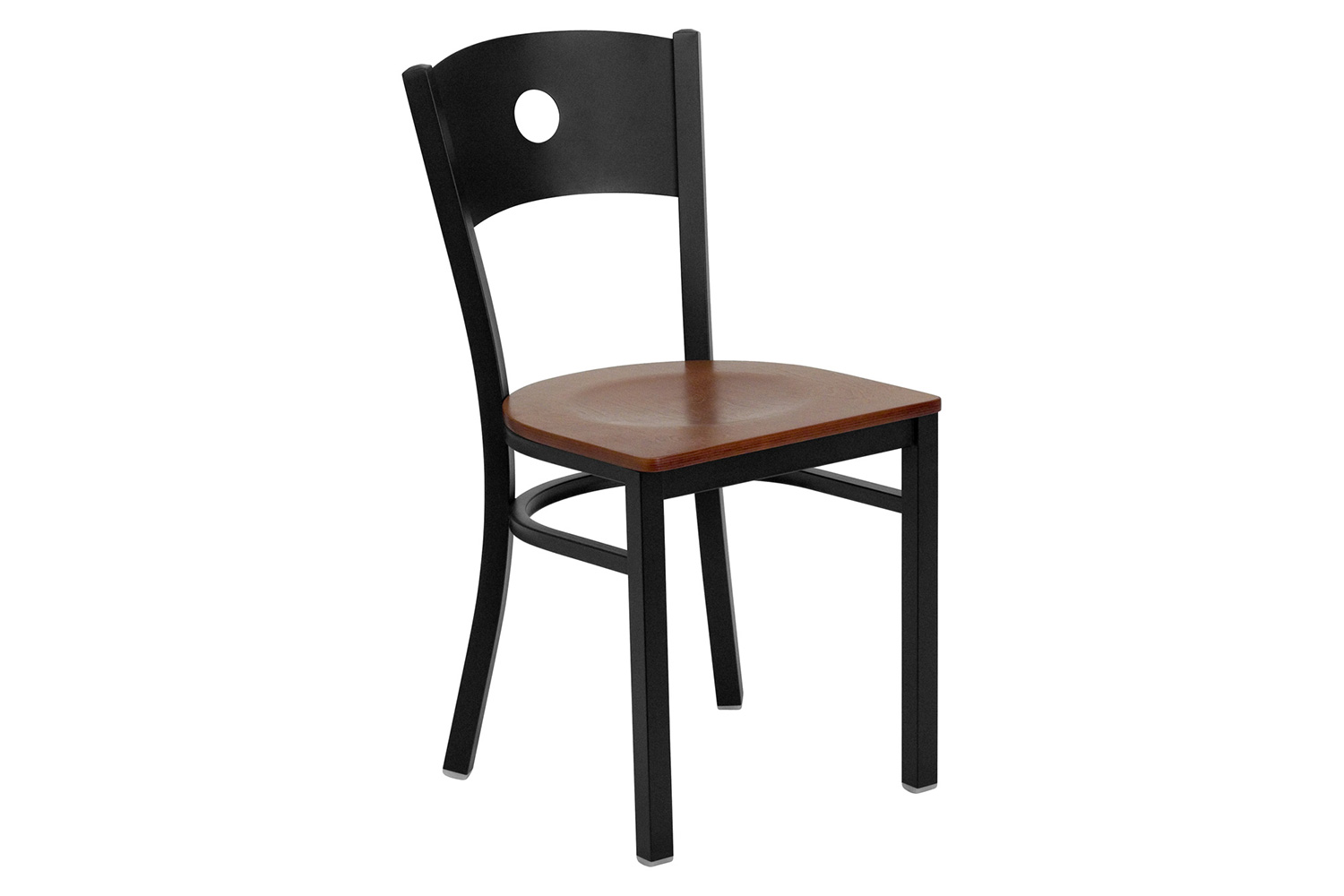 BLNK - HERCULES Series Black Metal Circle Back Restaurant Chair with Wood Seat