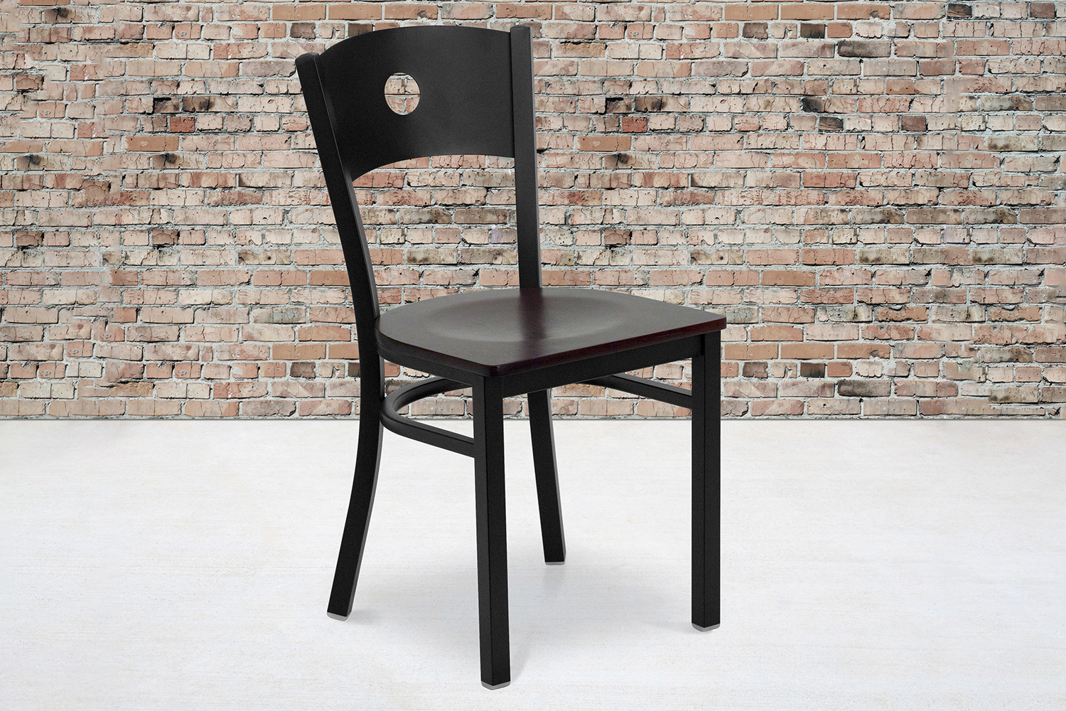 BLNK - HERCULES Series Black Metal Circle Back Restaurant Chair with Wood Seat