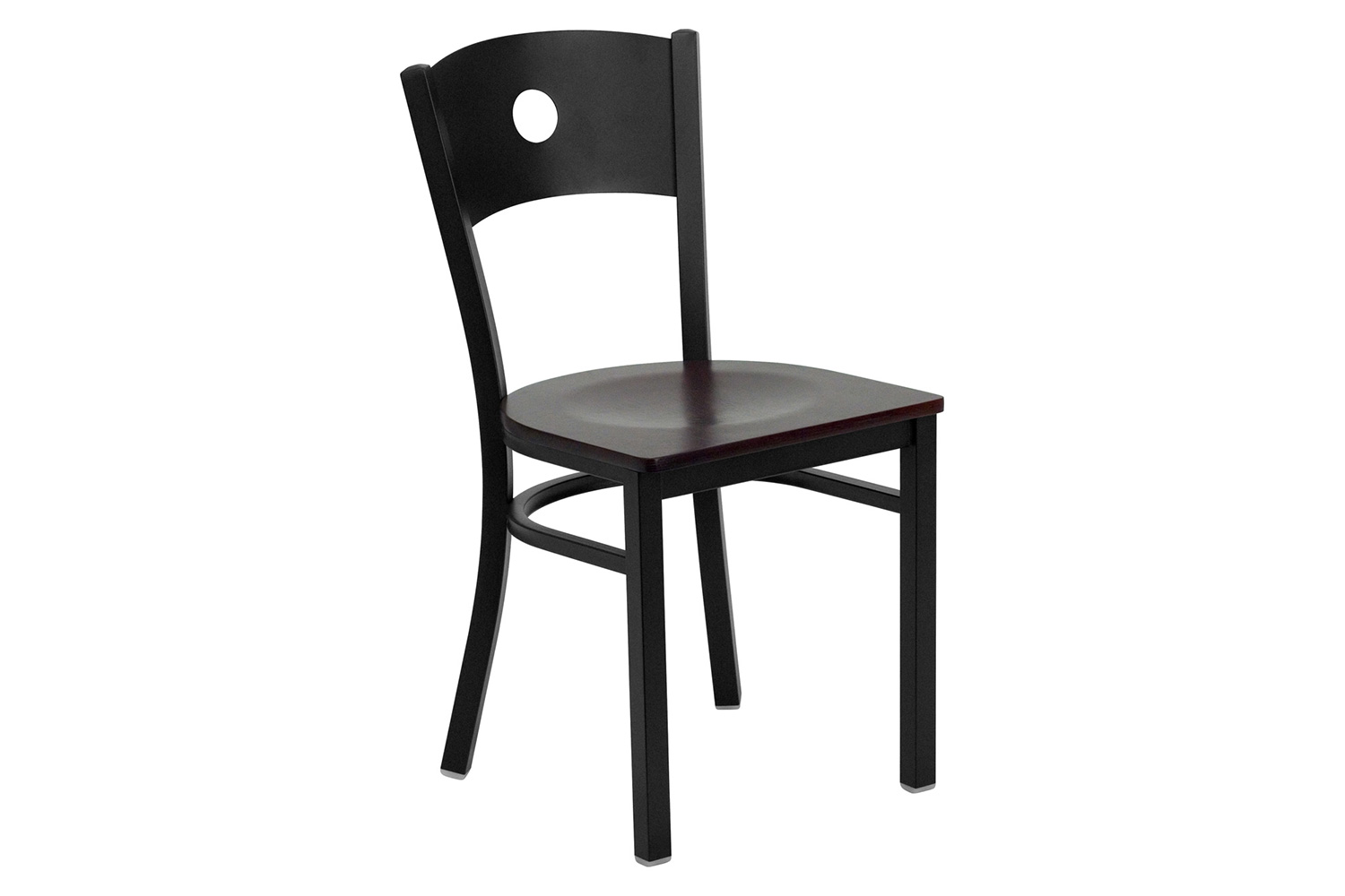 BLNK HERCULES Series Black Metal Circle Back Restaurant Chair with Wood Seat - Mahogany