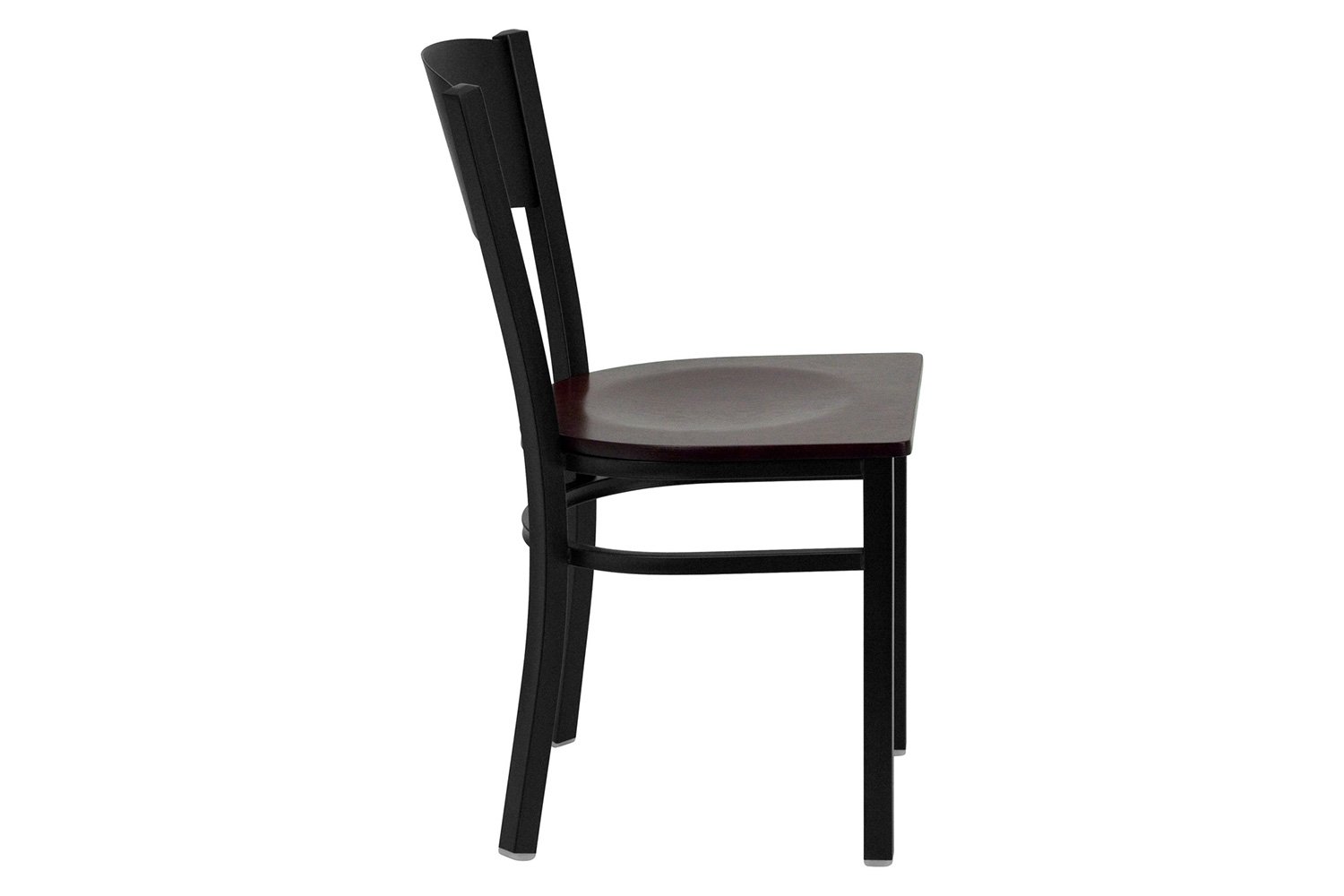 BLNK HERCULES Series Black Metal Circle Back Restaurant Chair with Wood Seat - Mahogany