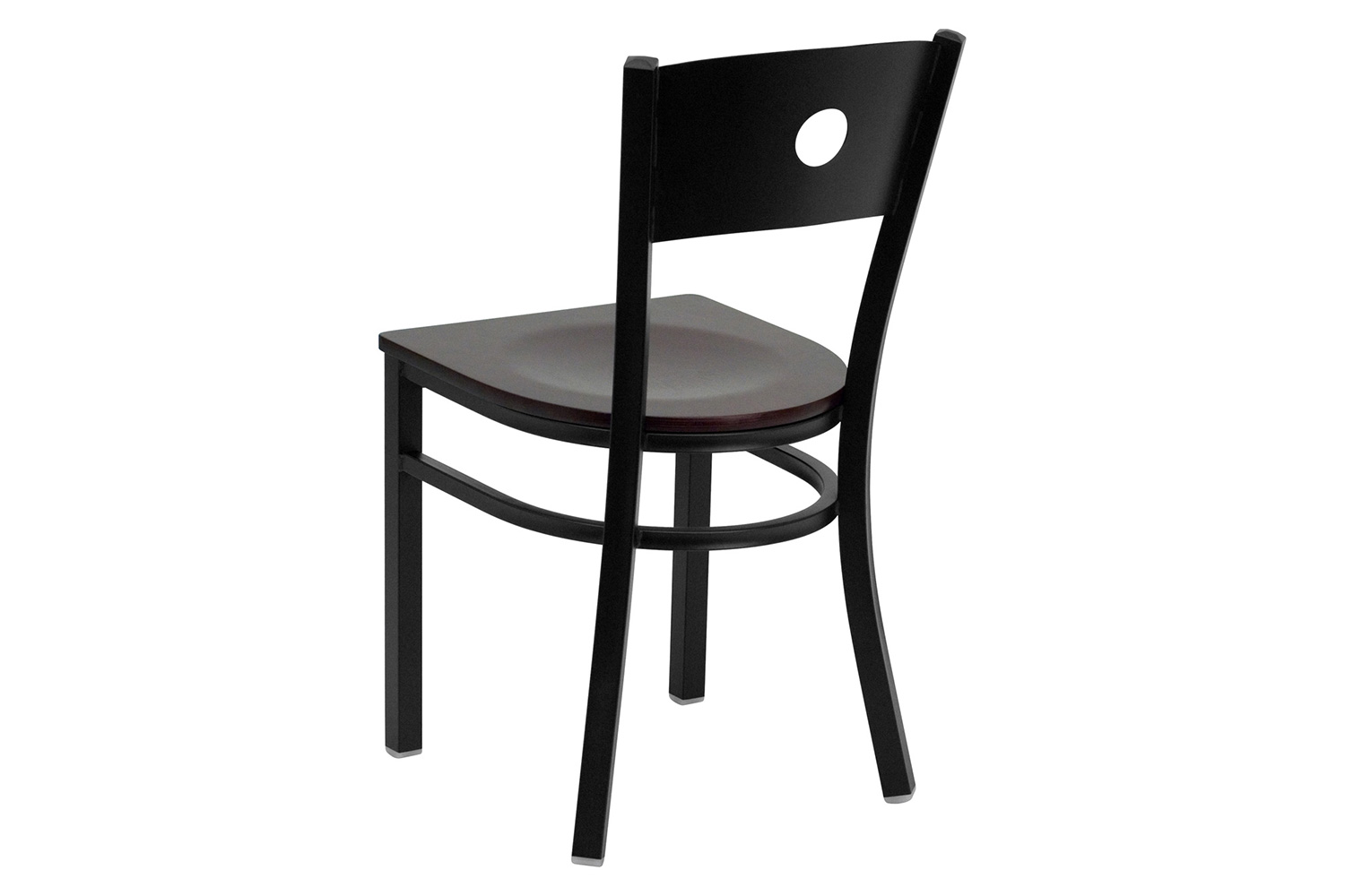 BLNK HERCULES Series Black Metal Circle Back Restaurant Chair with Wood Seat - Mahogany