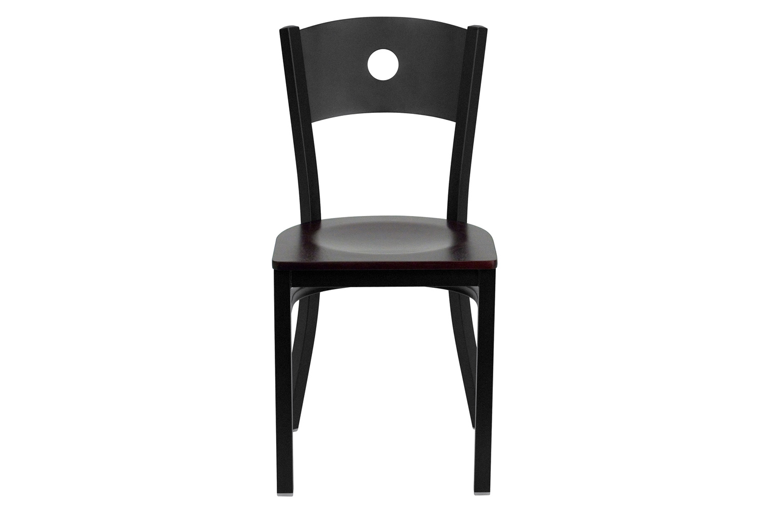 BLNK HERCULES Series Black Metal Circle Back Restaurant Chair with Wood Seat - Mahogany