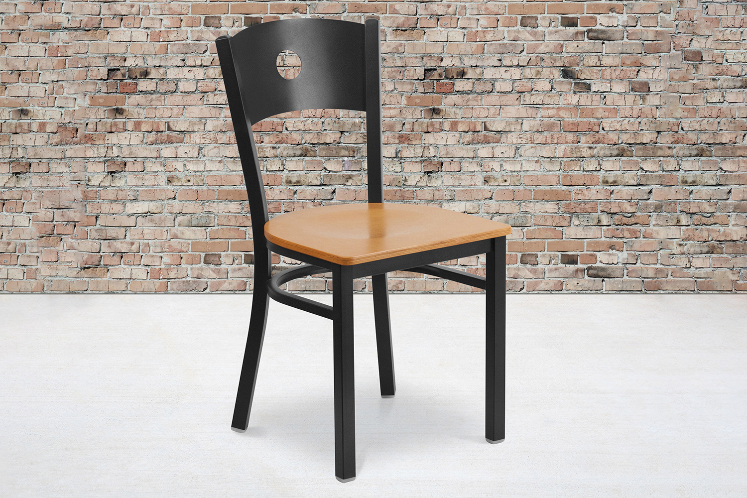 BLNK - HERCULES Series Black Metal Circle Back Restaurant Chair with Wood Seat