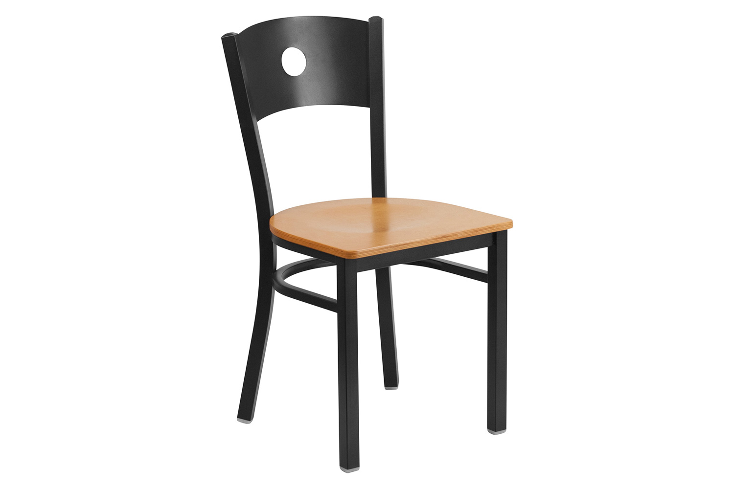 BLNK HERCULES Series Black Metal Circle Back Restaurant Chair with Wood Seat - Natural