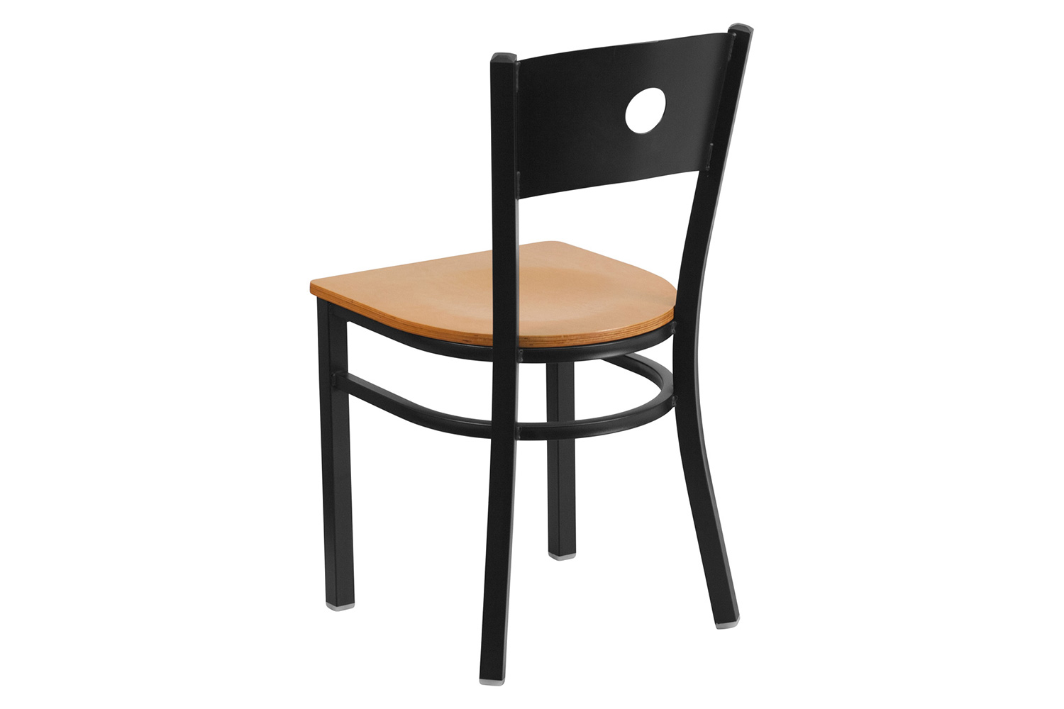 BLNK HERCULES Series Black Metal Circle Back Restaurant Chair with Wood Seat - Natural