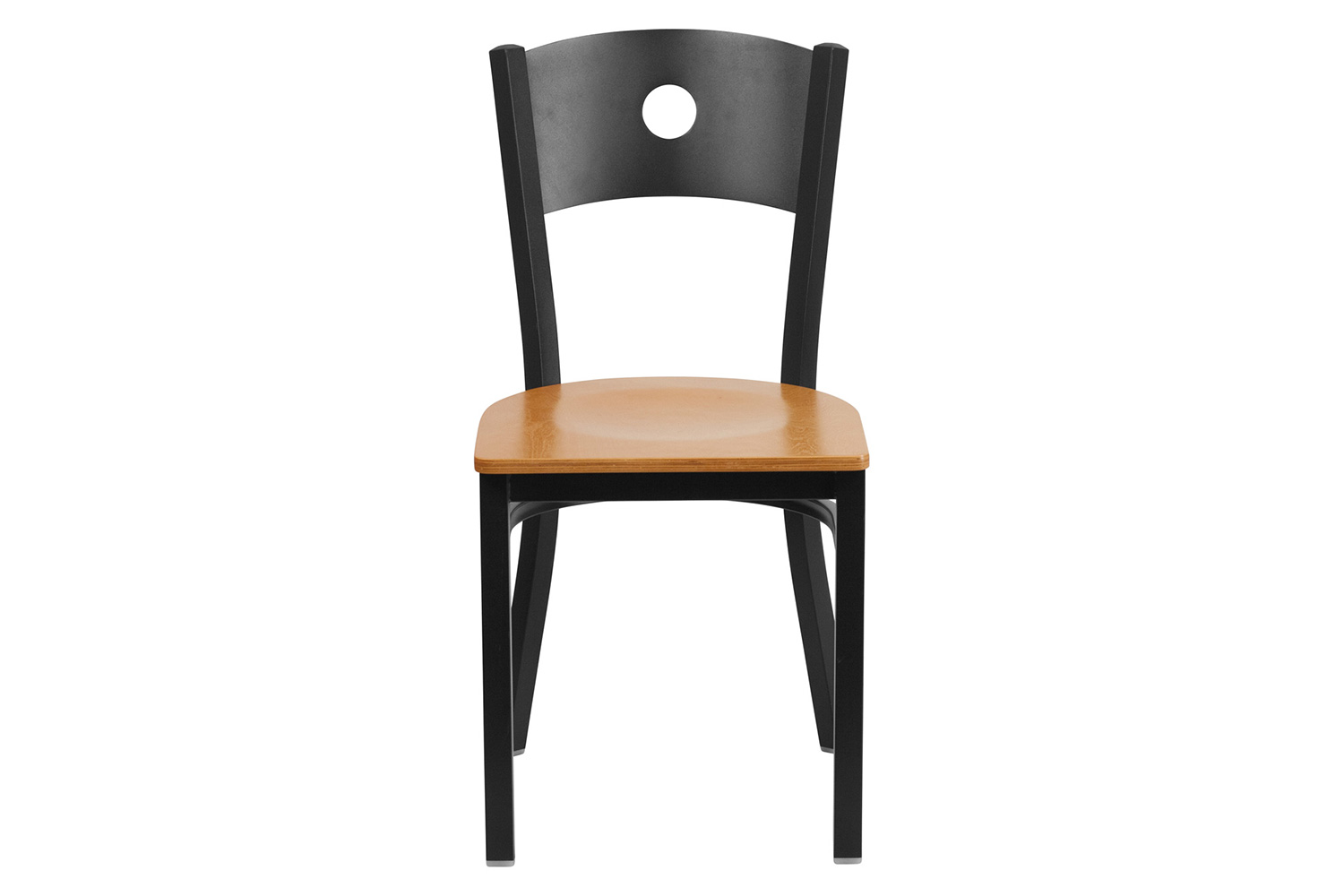 BLNK HERCULES Series Black Metal Circle Back Restaurant Chair with Wood Seat - Natural