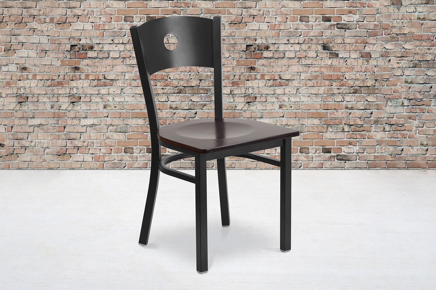 BLNK - HERCULES Series Black Metal Circle Back Restaurant Chair with Wood Seat