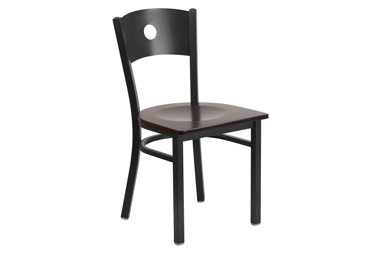 BLNK HERCULES Series Black Metal Circle Back Restaurant Chair with Wood Seat - Walnut