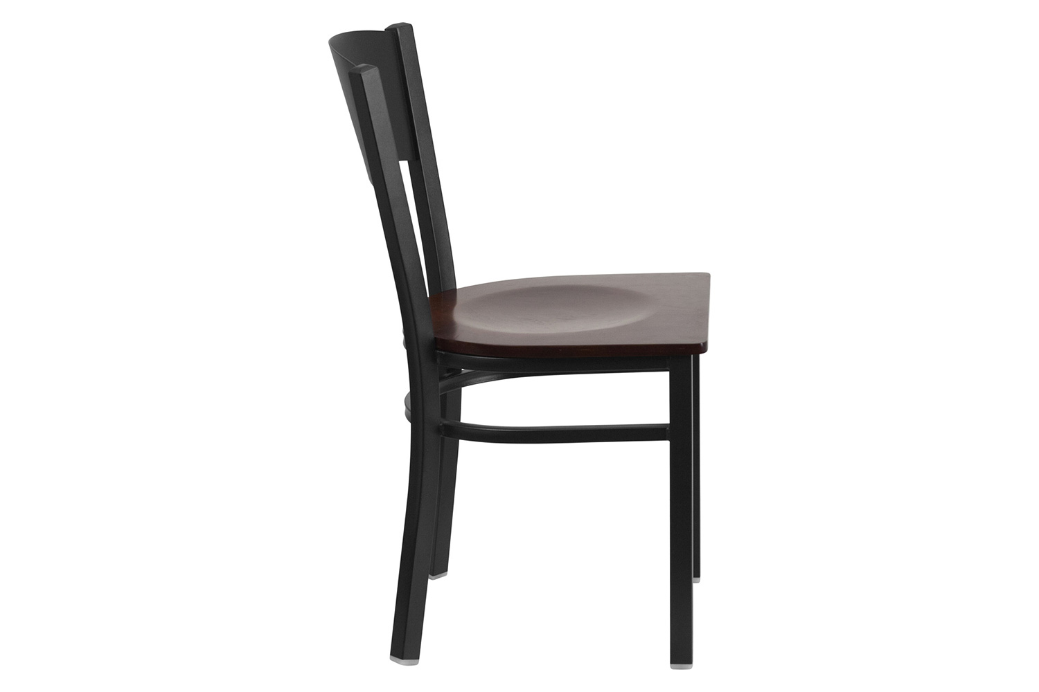 BLNK HERCULES Series Black Metal Circle Back Restaurant Chair with Wood Seat - Walnut