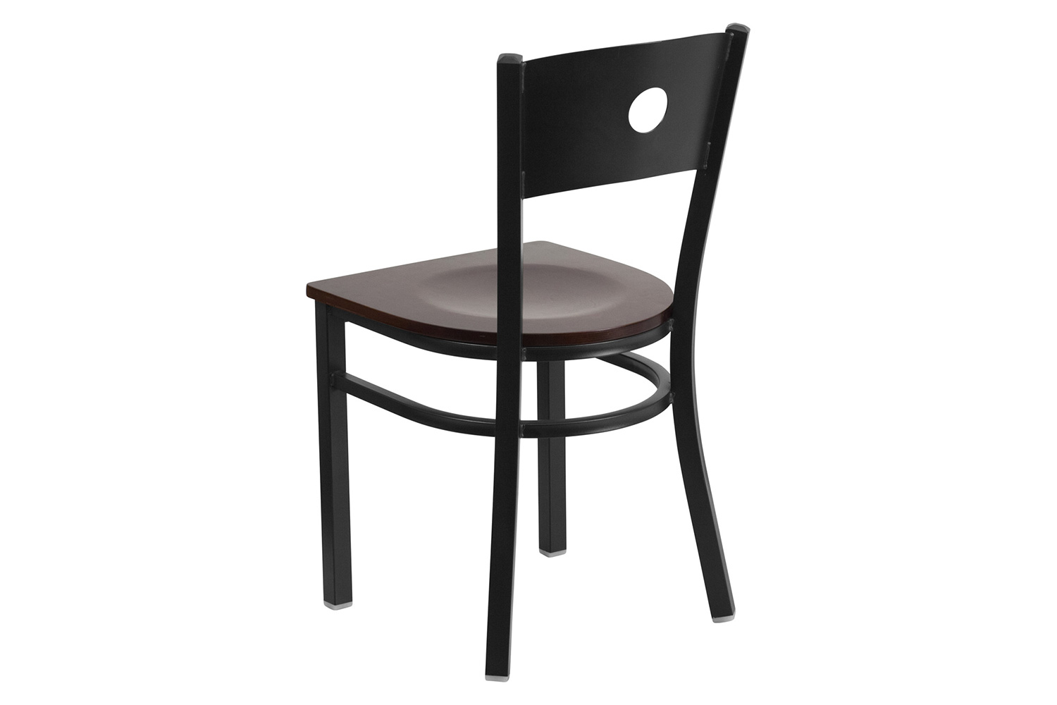 BLNK HERCULES Series Black Metal Circle Back Restaurant Chair with Wood Seat - Walnut