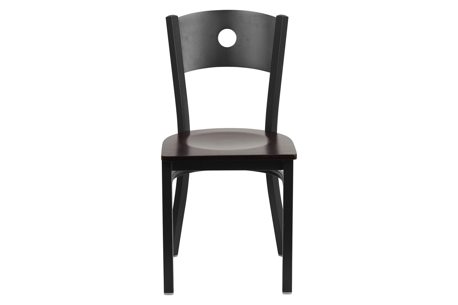 BLNK HERCULES Series Black Metal Circle Back Restaurant Chair with Wood Seat - Walnut