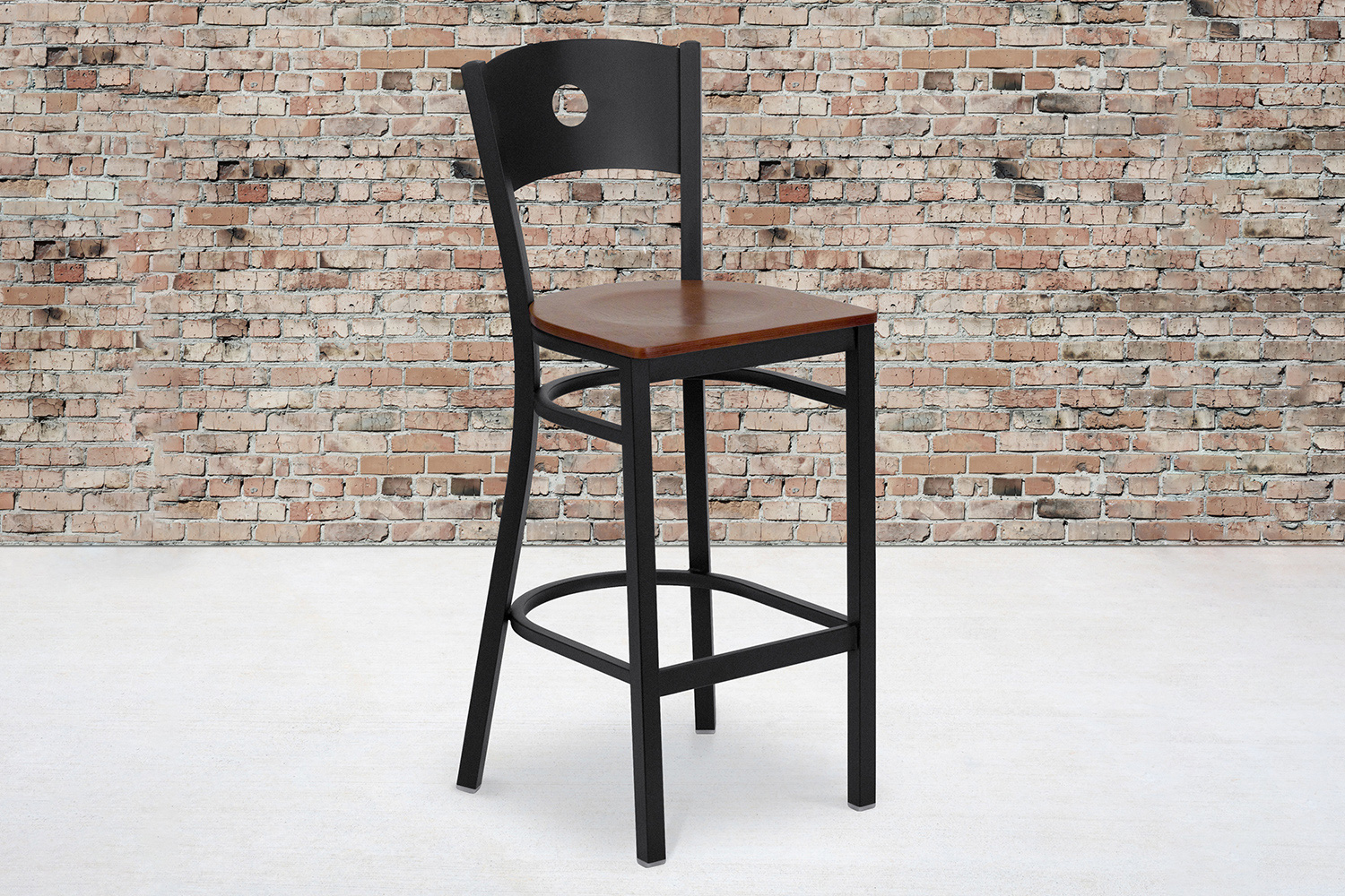 BLNK HERCULES Series Black Metal Circle Back Restaurant Bar Stool with Wood Seat