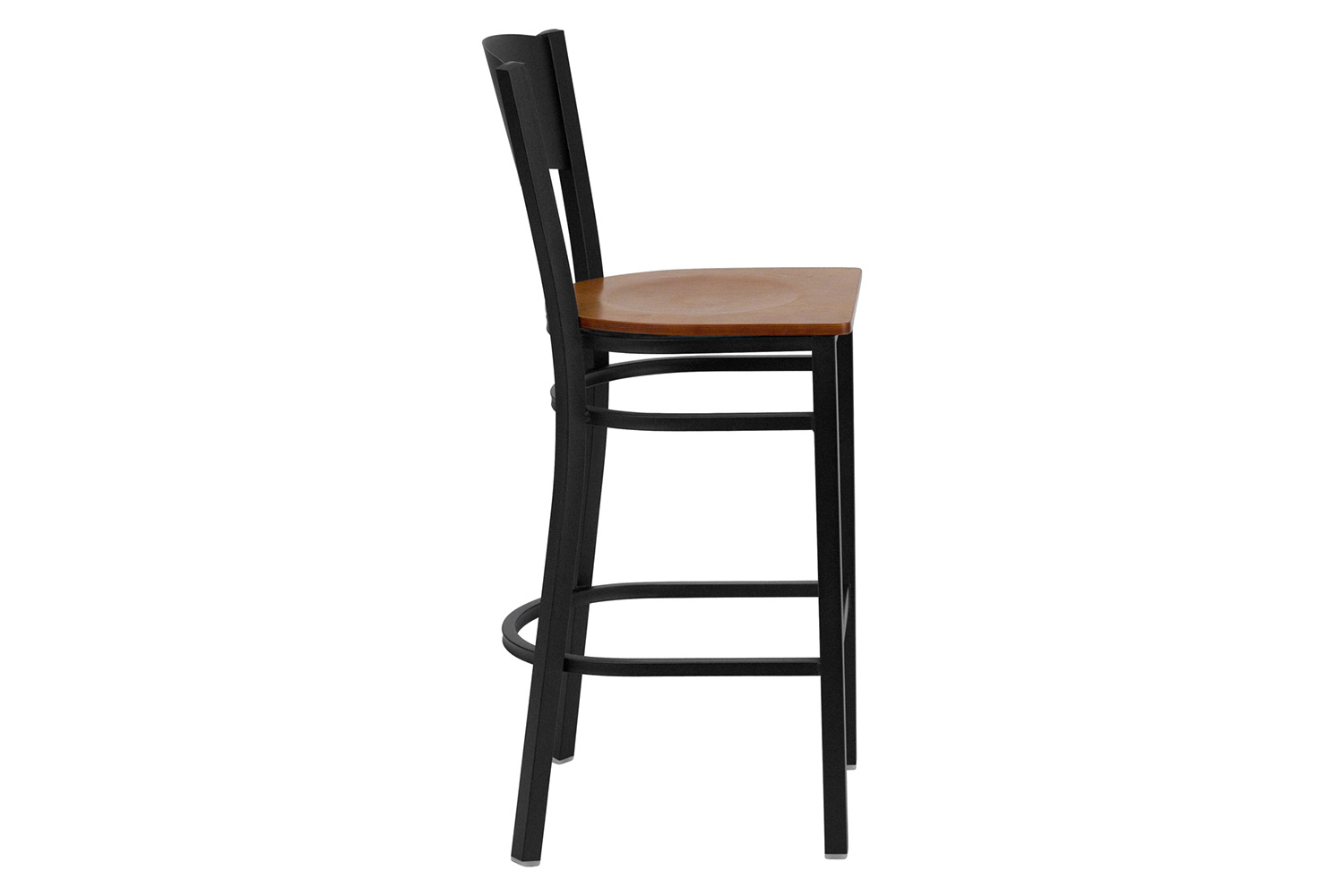 BLNK HERCULES Series Black Metal Circle Back Restaurant Bar Stool with Wood Seat - Cherry