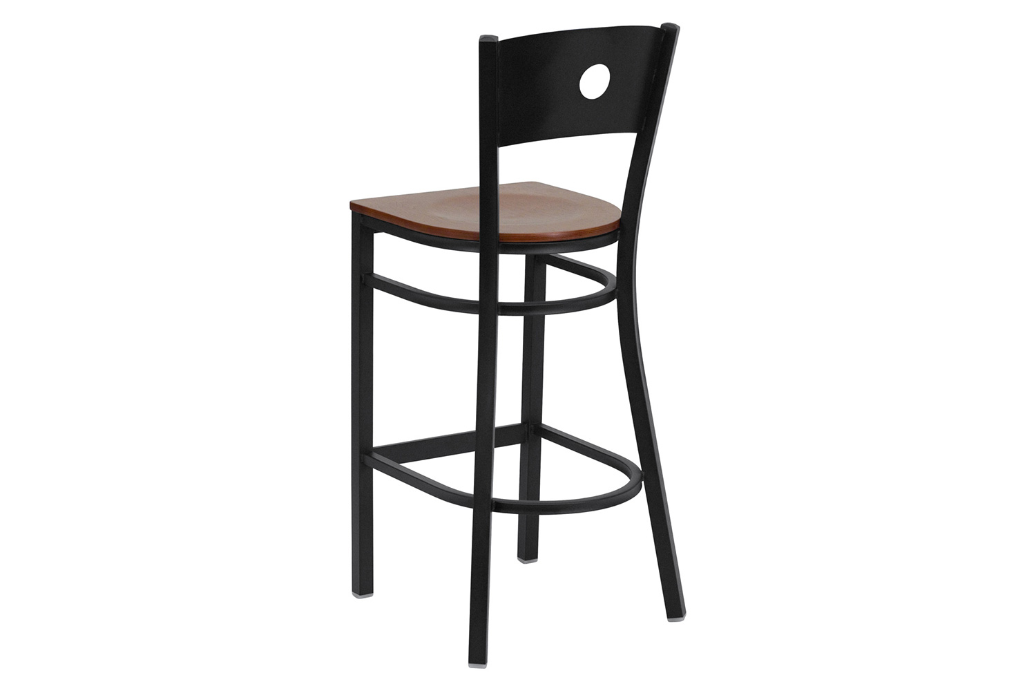 BLNK HERCULES Series Black Metal Circle Back Restaurant Bar Stool with Wood Seat - Cherry