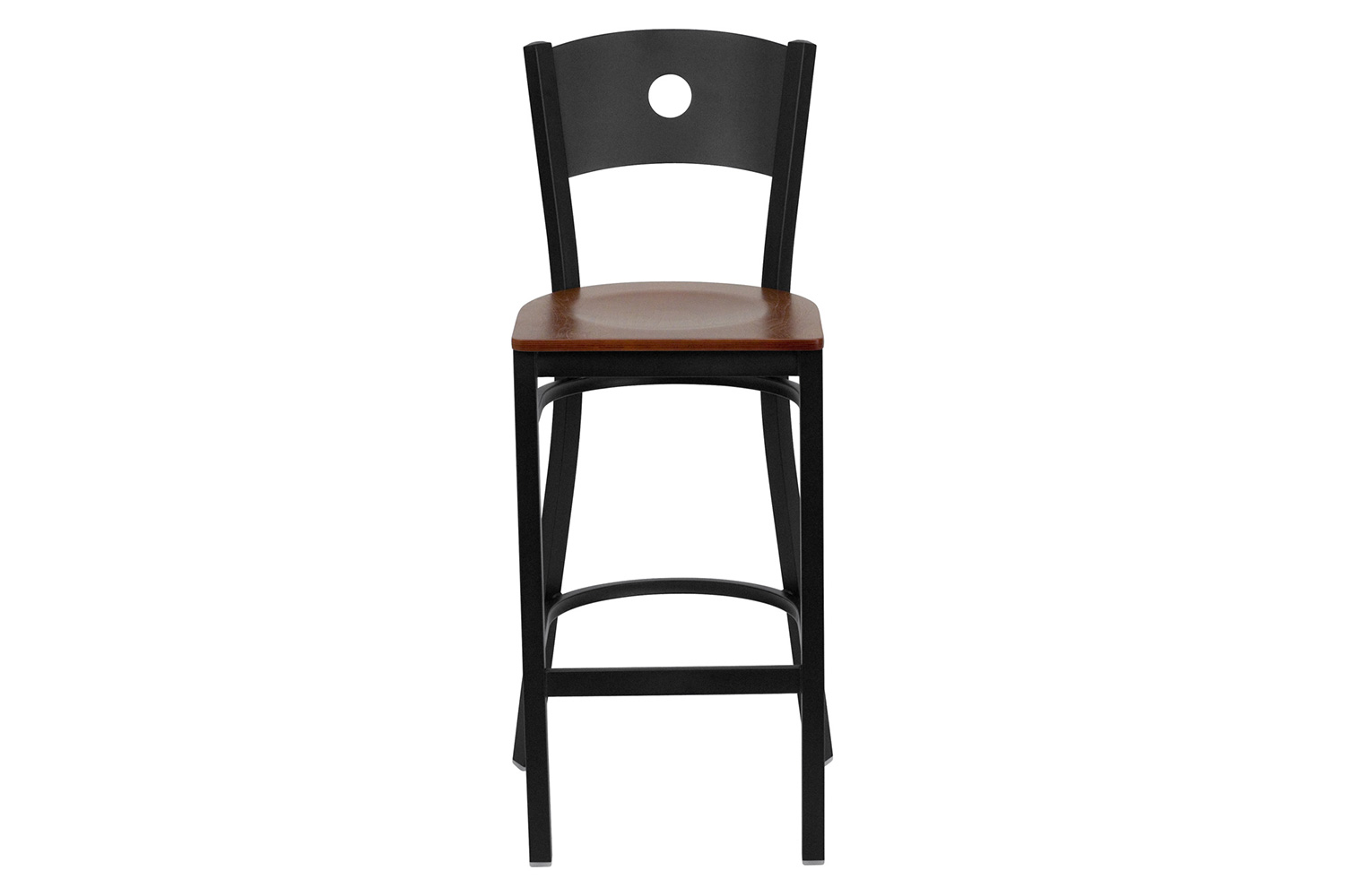 BLNK HERCULES Series Black Metal Circle Back Restaurant Bar Stool with Wood Seat - Cherry