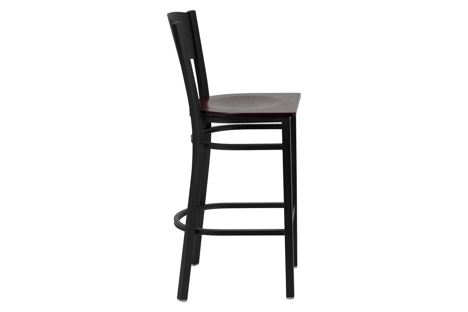 BLNK HERCULES Series Black Metal Circle Back Restaurant Bar Stool with Wood Seat - Mahogany