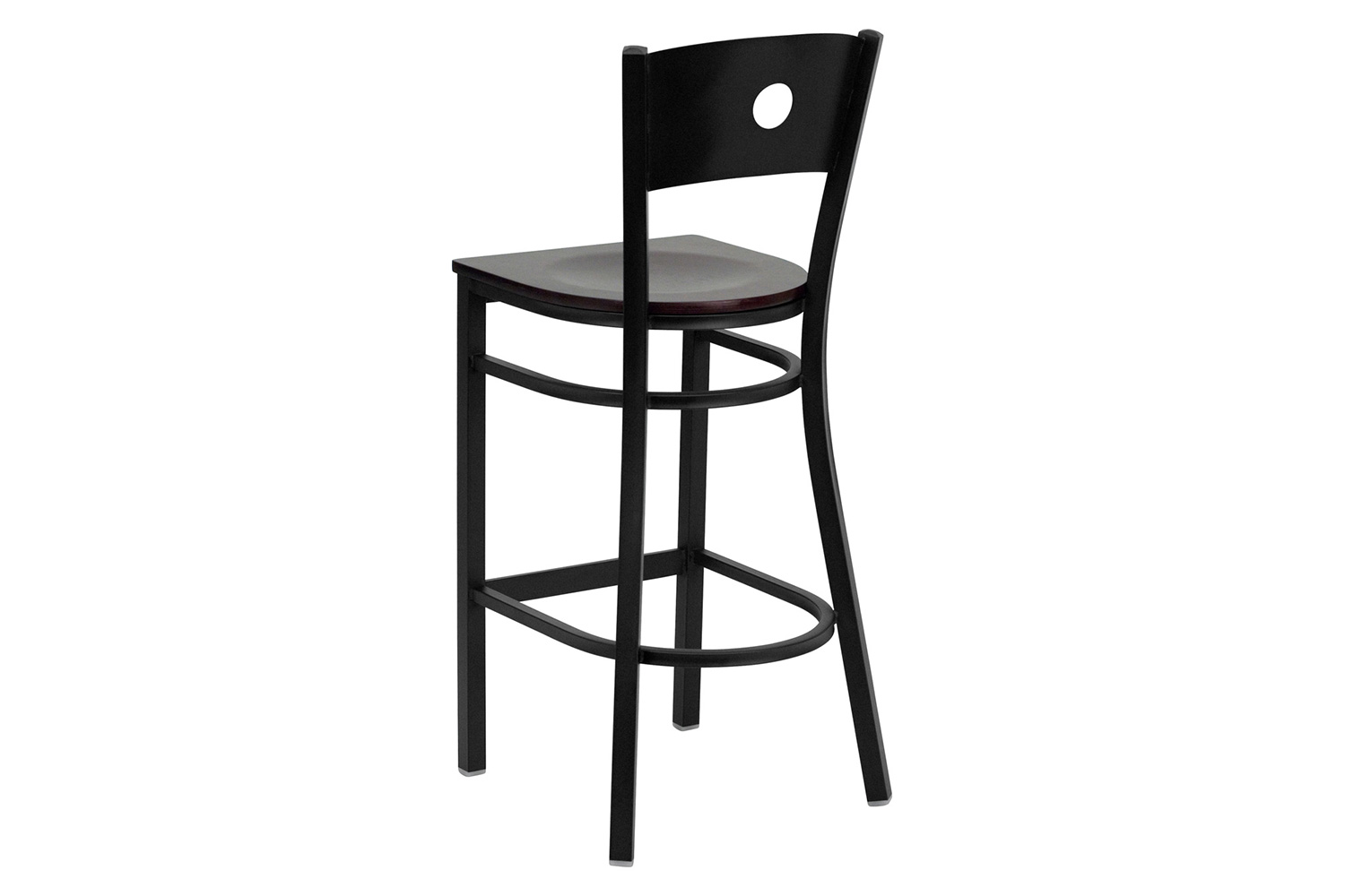 BLNK HERCULES Series Black Metal Circle Back Restaurant Bar Stool with Wood Seat - Mahogany