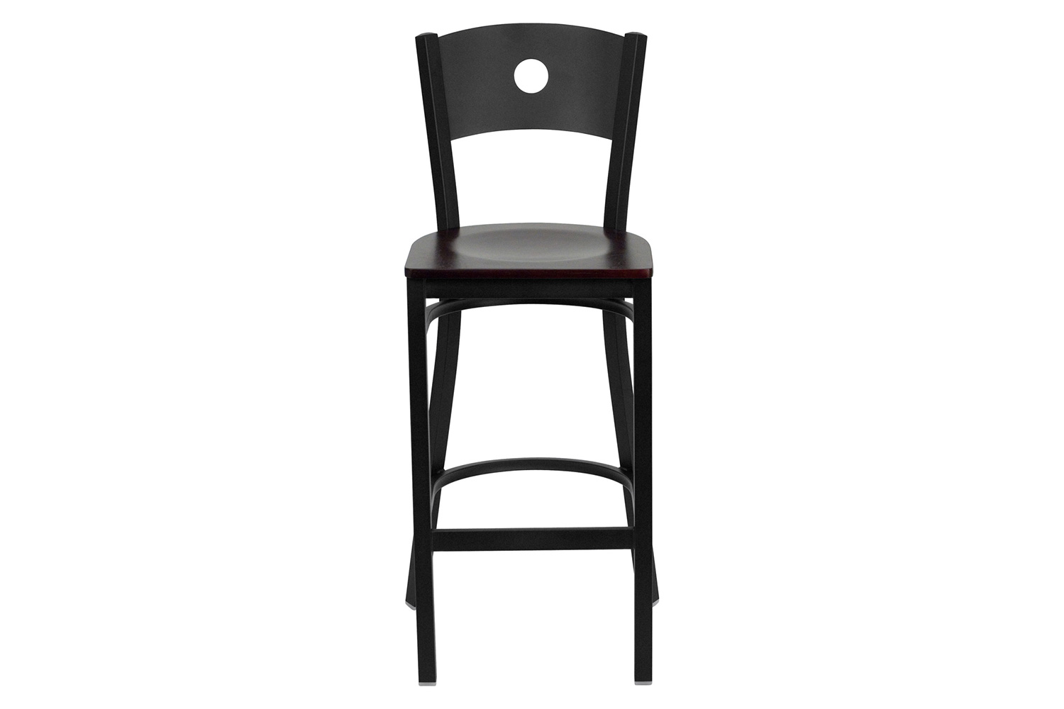 BLNK HERCULES Series Black Metal Circle Back Restaurant Bar Stool with Wood Seat - Mahogany