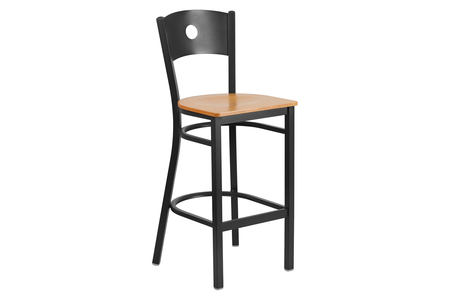 BLNK HERCULES Series Black Metal Circle Back Restaurant Bar Stool with Wood Seat - Natural