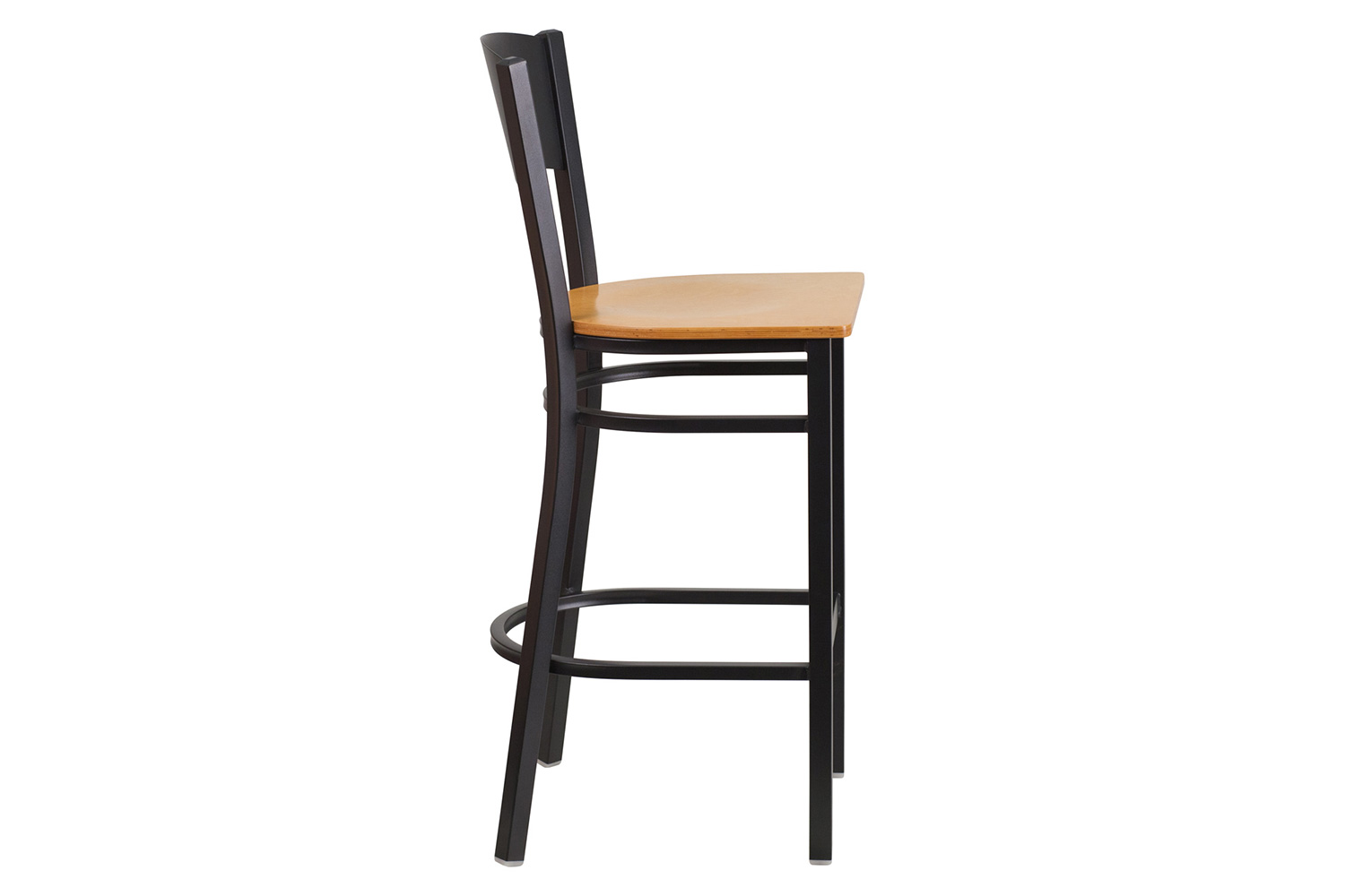 BLNK HERCULES Series Black Metal Circle Back Restaurant Bar Stool with Wood Seat - Natural