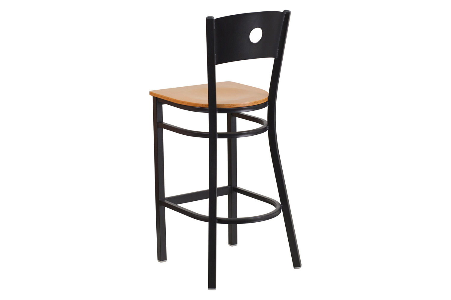 BLNK HERCULES Series Black Metal Circle Back Restaurant Bar Stool with Wood Seat - Natural