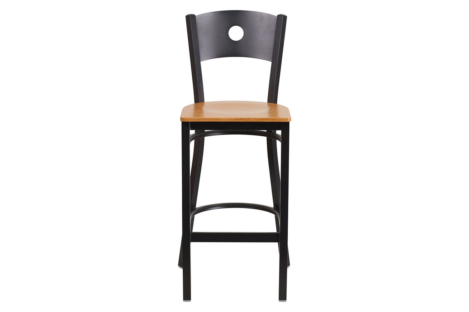 BLNK HERCULES Series Black Metal Circle Back Restaurant Bar Stool with Wood Seat - Natural