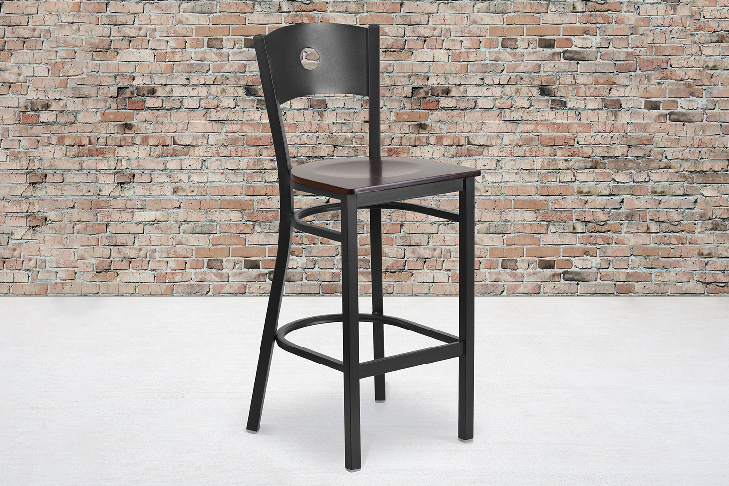 BLNK HERCULES Series Black Metal Circle Back Restaurant Bar Stool with Wood Seat