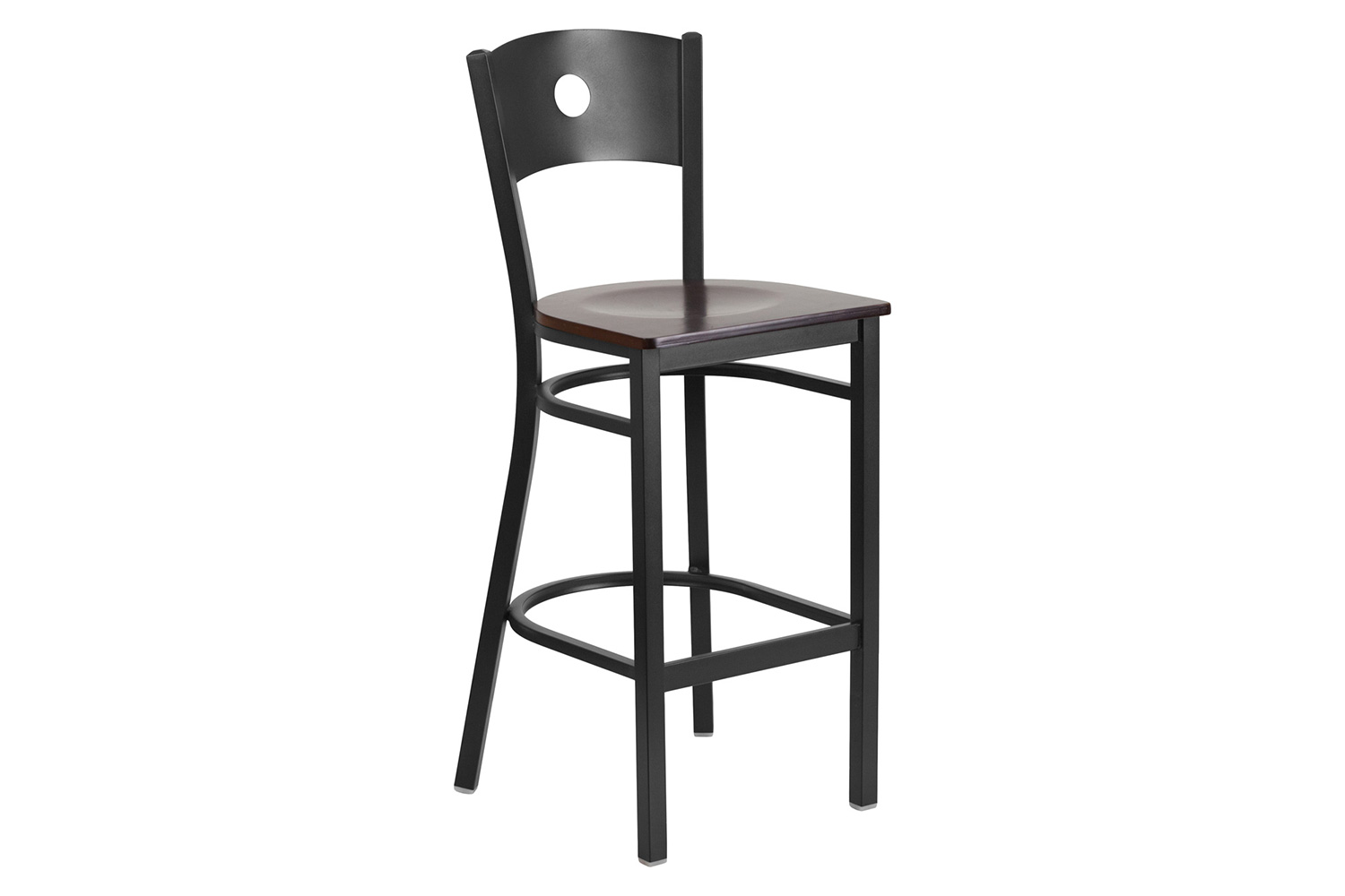 BLNK HERCULES Series Black Metal Circle Back Restaurant Bar Stool with Wood Seat - Walnut