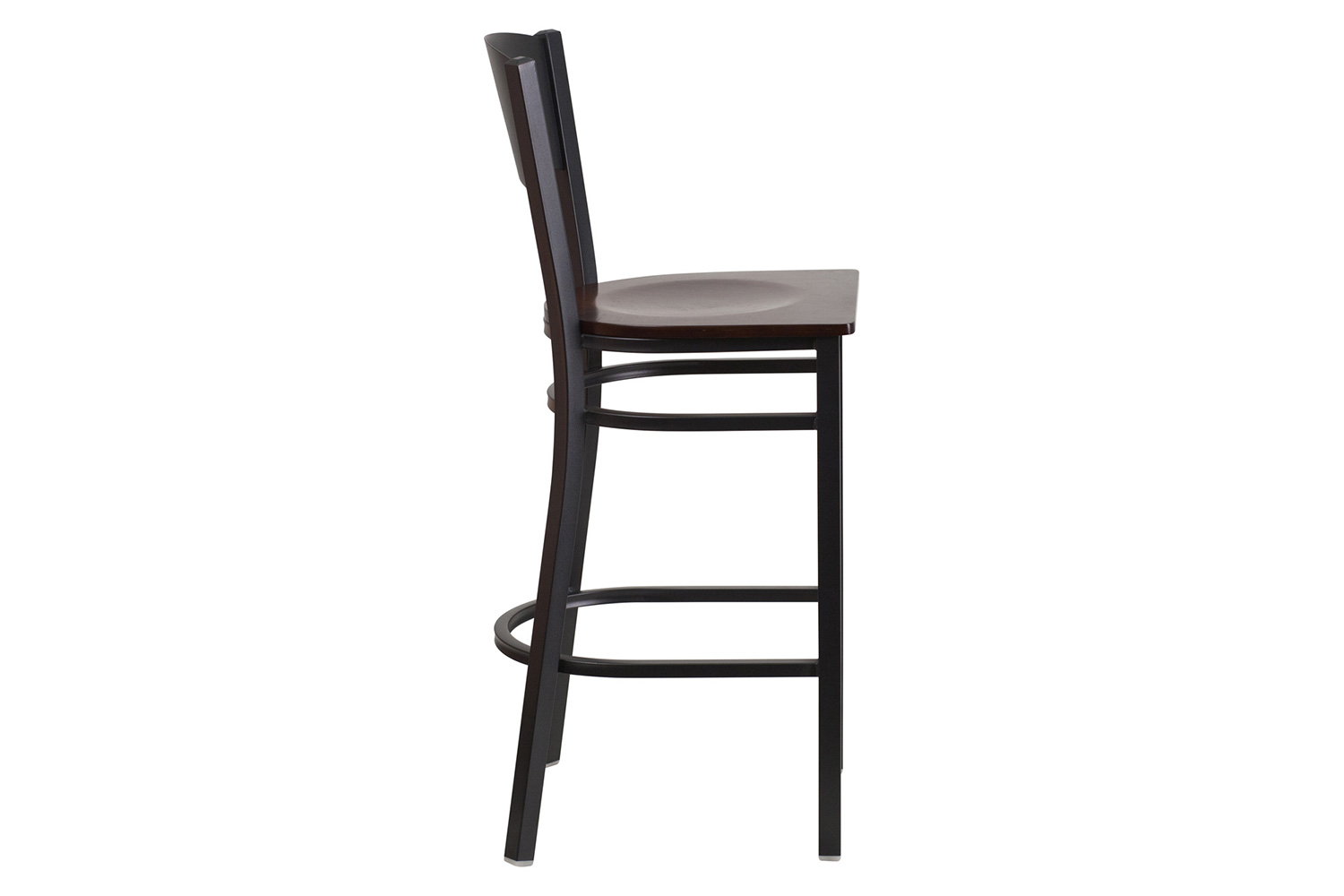 BLNK HERCULES Series Black Metal Circle Back Restaurant Bar Stool with Wood Seat - Walnut