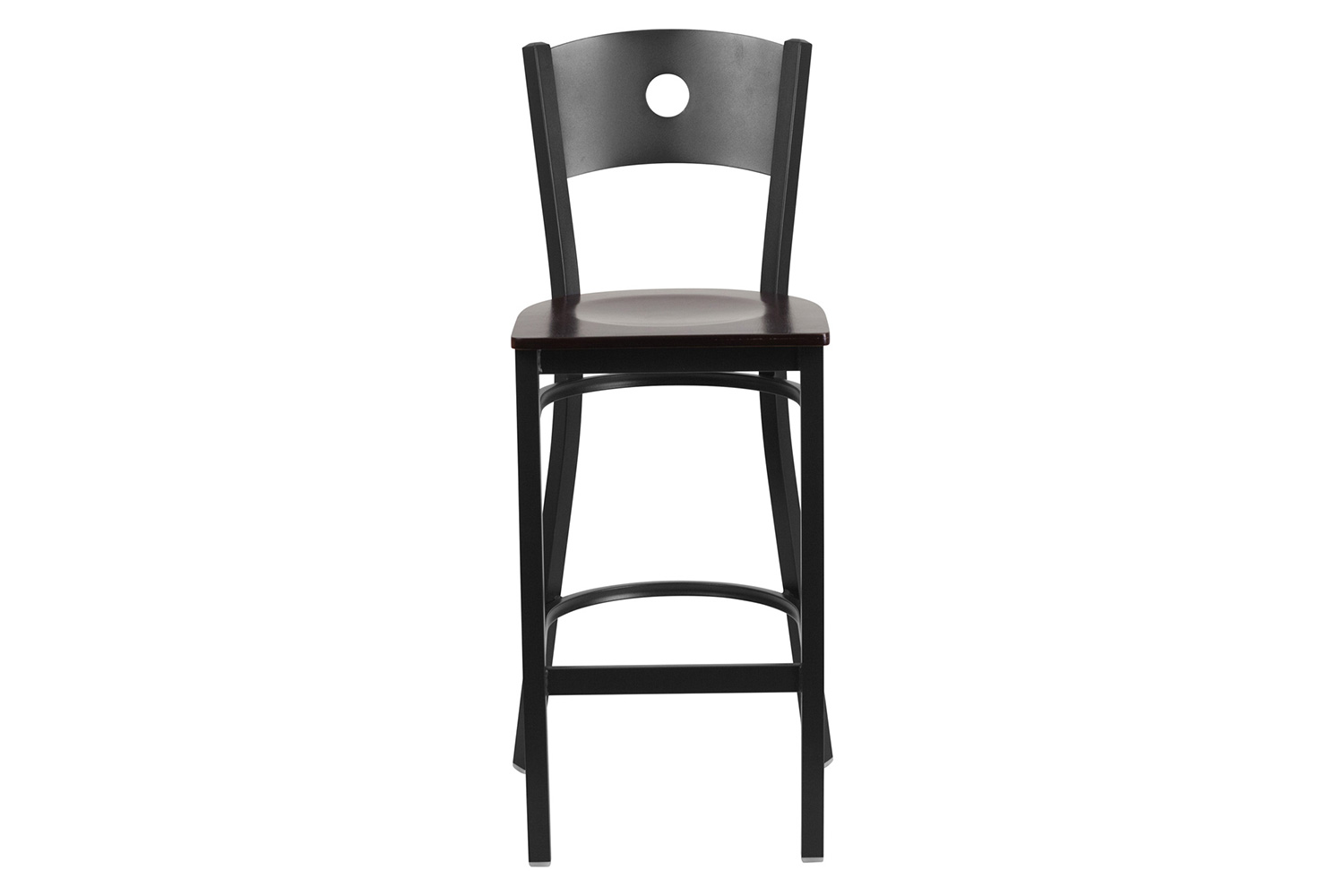 BLNK HERCULES Series Black Metal Circle Back Restaurant Bar Stool with Wood Seat - Walnut