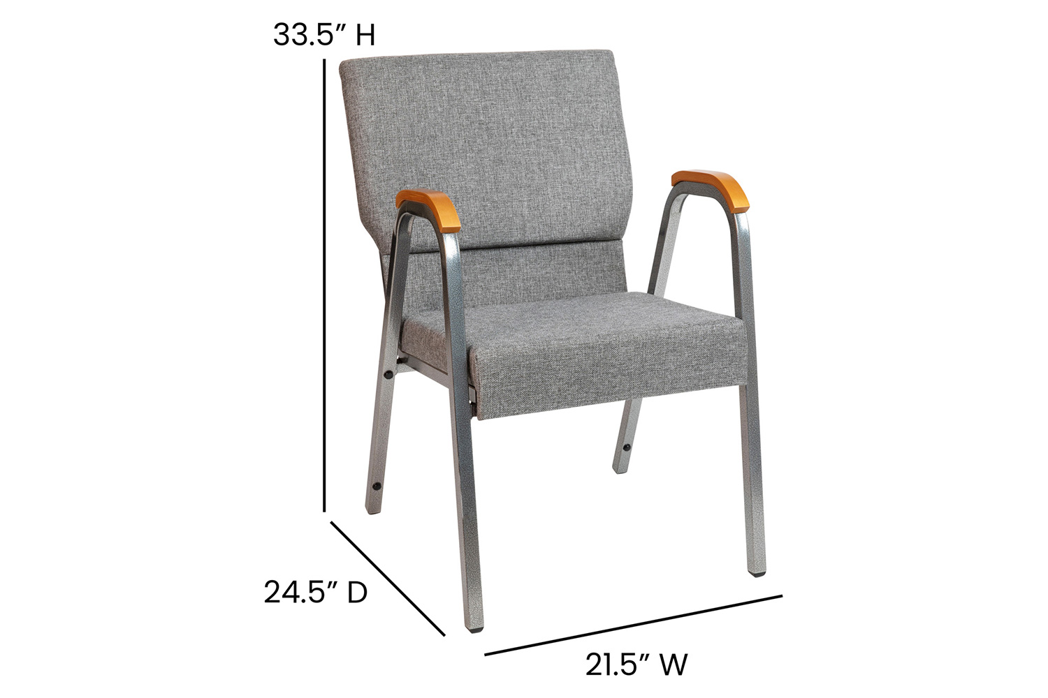 BLNK™ HERCULES Series Fabric Stacking Wood Accent Arm Church Chair with Silver Vein Frame - Gray