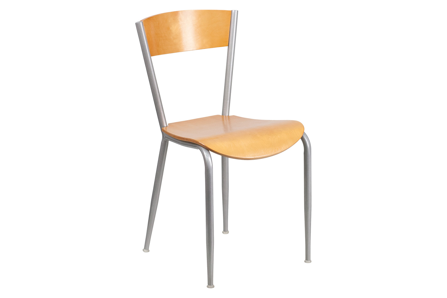 BLNK - Invincible Series Silver Metal Restaurant Chair with Natural Wood Back and Seat