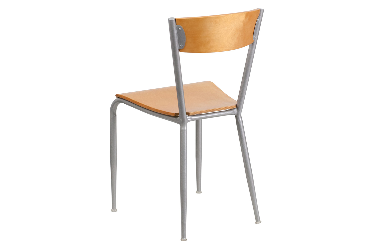 BLNK - Invincible Series Silver Metal Restaurant Chair with Natural Wood Back and Seat